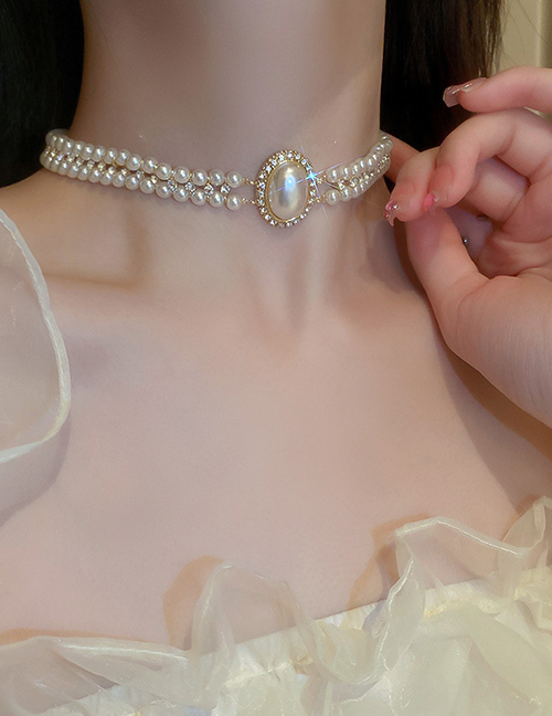 Collar Ovalado De Diamantes Con Perlas Geométricas