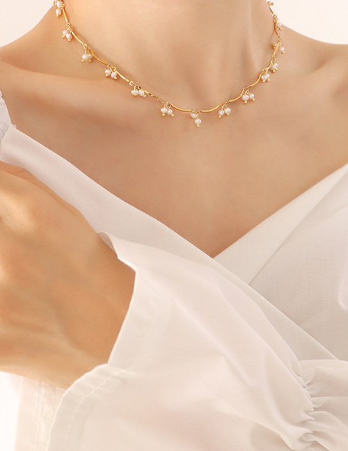 Collar Con Flecos De Perlas De Acero Titanio