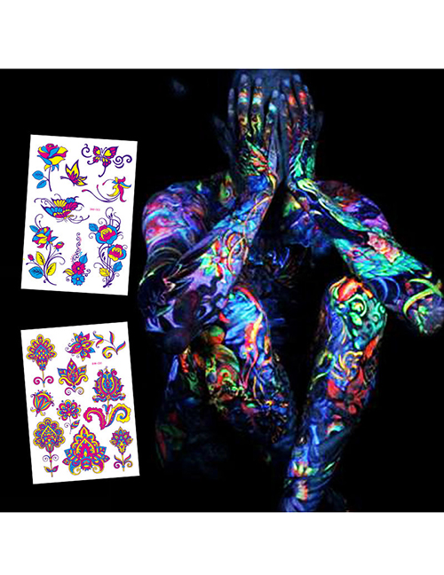 Pegatinas De Tatuaje Ecológicas Impermeables Con Flores De Mariposa Fluorescentes