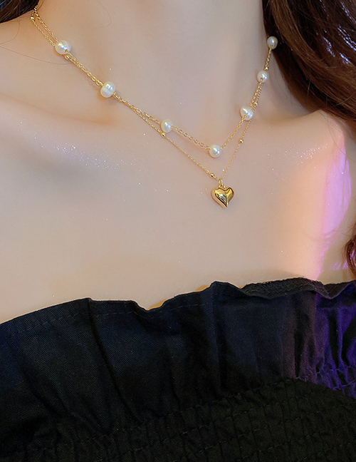 Collar Doble Geométrico Corazón Perla