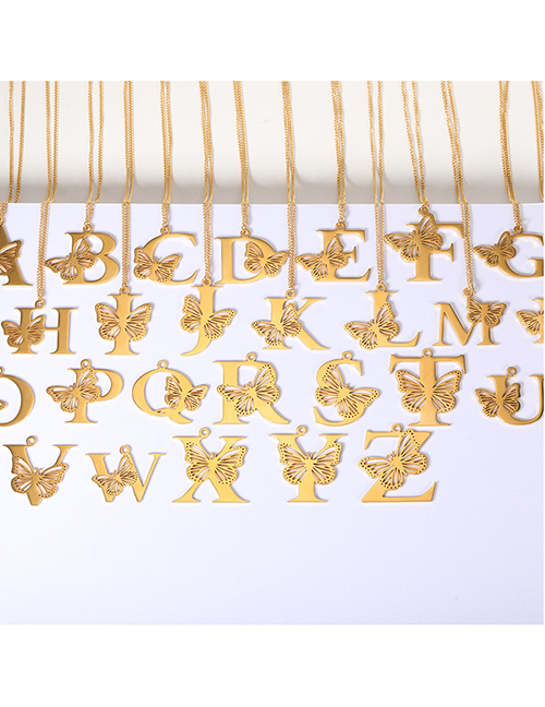 Collar De 26 Letras De Mariposa Chapada En Oro De Acero Titanio