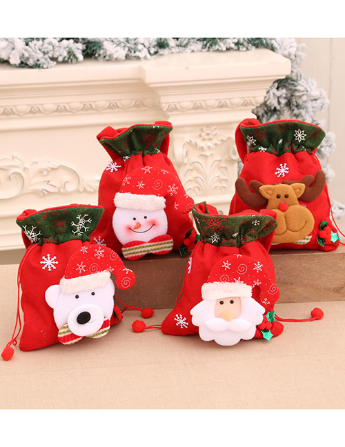 Bolsa De Regalo De Navidad Con Cordón Estampado De Alces De Santa Claus