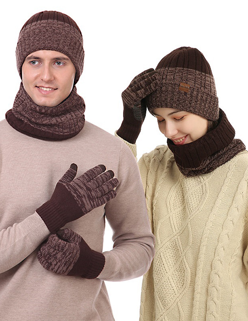 Fashion Navy Three-piece Woolen Knitted Hat Scarf And Gloves