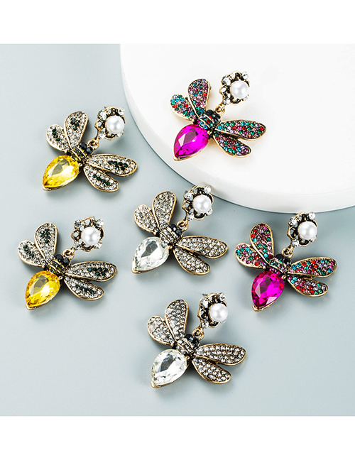 Pendientes De Botón De Perlas De Mariposa Con Diamantes De Lujo Con Incrustaciones De Aleación