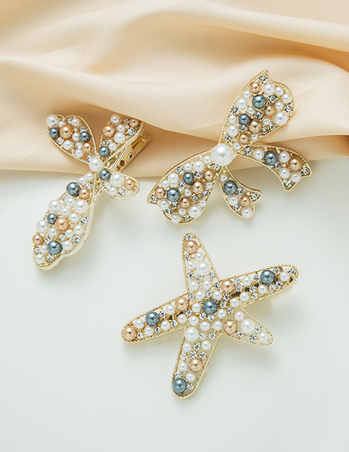 Horquilla De Perlas De Estrella De Mar De Diamante Completo De Aleación