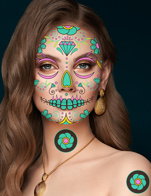 Etiquetas Engomadas Luminosas Del Tatuaje Del Cráneo De Halloween