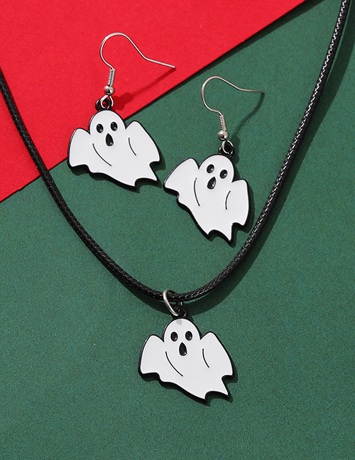 Conjunto De Collar Y Aretes Fantasma De Halloween De Aceite Que Gotea De Aleación