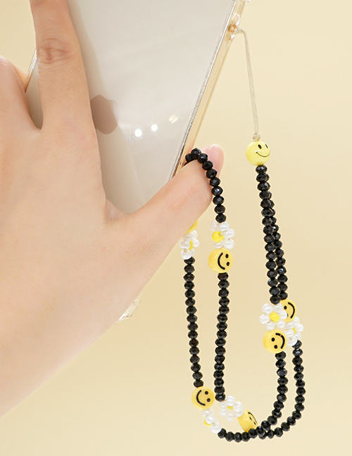 Fashion Black Crystal Beads Beaded Rice Beads Daisy Soft Pottery Smiley Mobile Phone Chain