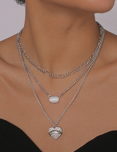 Collar De Cadena Multicapa De Resina Con Corazón De Diamantes De Imitación Geométricos