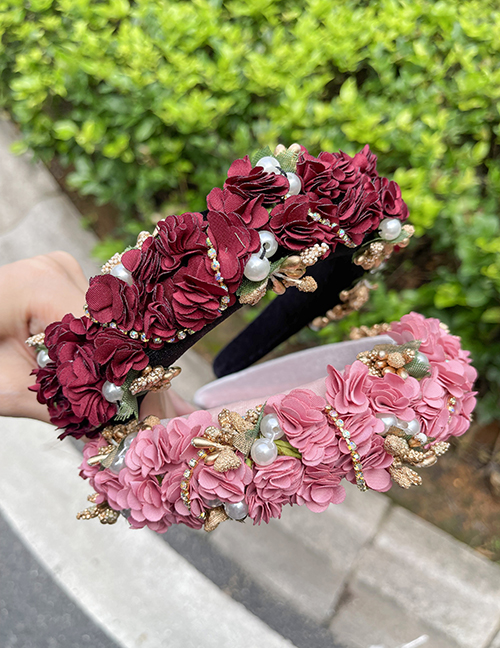 Diadema De Tela Con Perlas Y Flores Incrustadas De Rombos