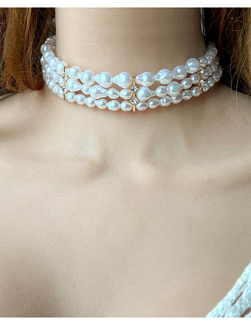 Collar Multicapa De Perlas Y Diamantes