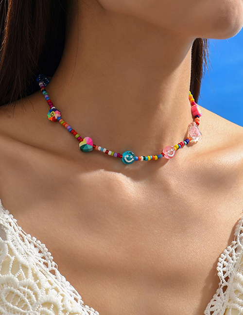 Collar De Mariposa Sonriente De Girasol Con Cuentas De Perlas De Arroz De Colores