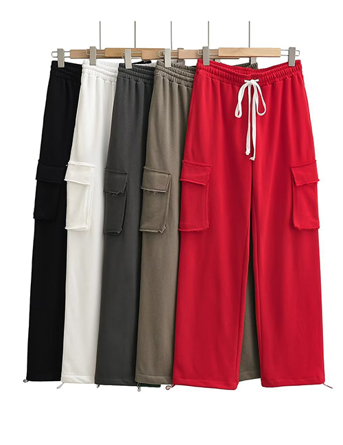 Pantalones De Chándal Rectos Con Cordones Y Bolsillo Tridimensional De Color Sólido