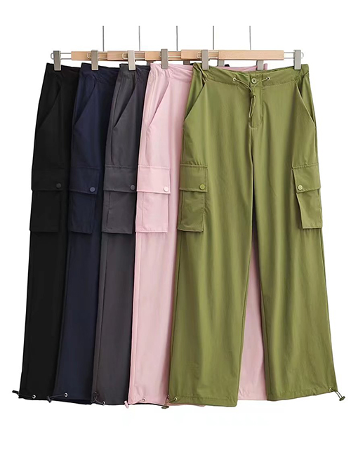 Pantalones Cargo De Pierna Recta Con Cordones En Color Liso