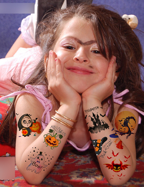 (2 Juegos De Lotes) Pegatinas De Tatuaje De Brazo De Flor De Halloween De Dibujos Animados Para Niños