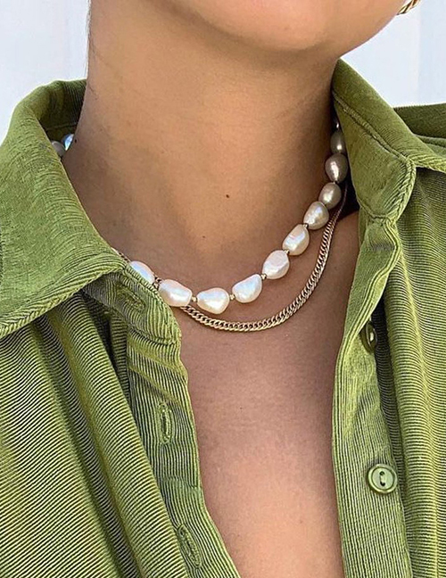 Collar Multicapa Con Cadena De Costura De Perlas