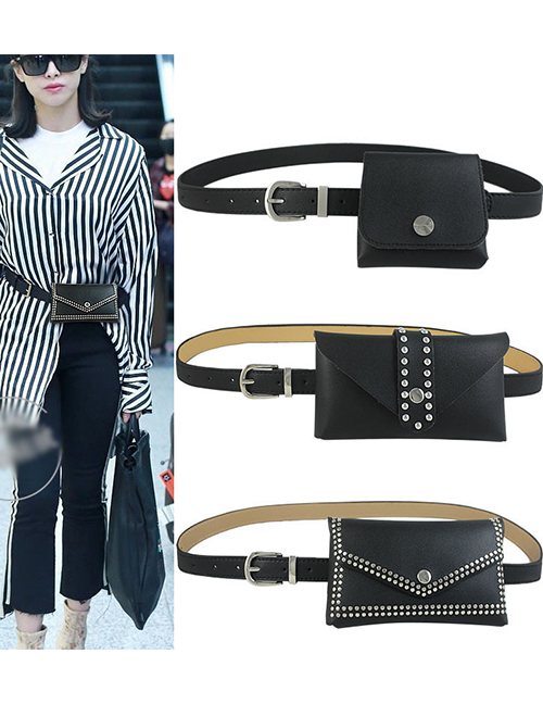 Faux Leather Rivet Cell Phone Bag Thin Belt