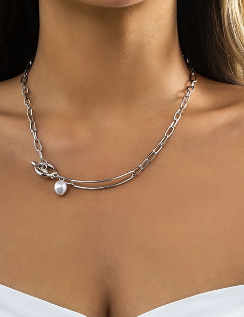 Collar De Perlas De Cadena Con Hebilla De Metal Ot