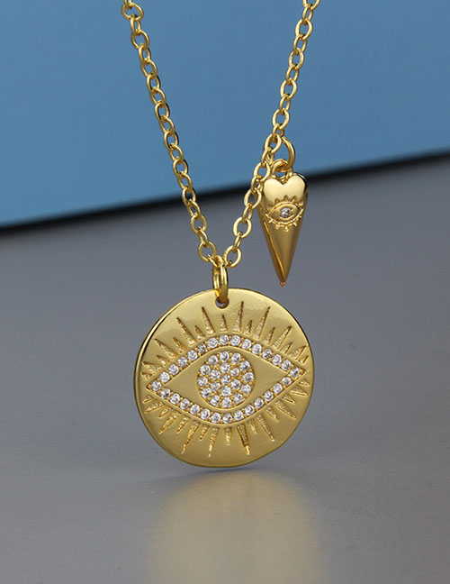 Collar De Medalla De Ojo De Circonio Chapado En Oro De Latón