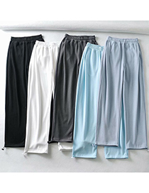 Fashion Fluorescent Blue Solid Color Pockets Heart Patch Wide Loose Straight-leg Pants