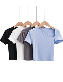 Camiseta De Color Liso Con Cuello Oblicuo Diagonal