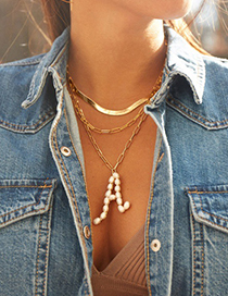 Collar De Perlas De Cadena Gruesa Chapado En Oro Con Letra