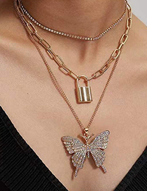 Conjunto De Collar De Mariposa Con Micro Diamantes Y Candado