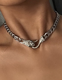 Collar De Cadena Gruesa Con Cabeza De Serpiente De Diamantes Metálicos