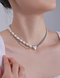 Collar De Perlas De Acero Con Micro Diamantes Y Titanio Love
