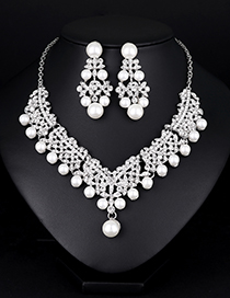 Conjunto De Collar De Pendientes De Diamantes De Imitación De Perlas De Aleación