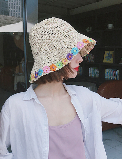 Sombrero para el sol tejido con flores de colores