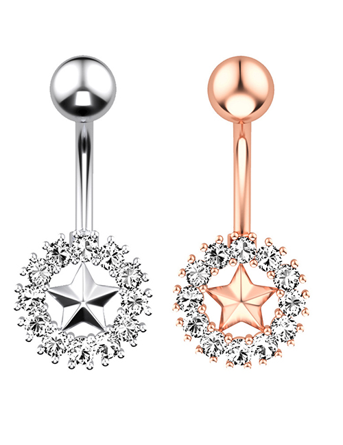 Piercing Para El Ombligo Con Estrella De Cinco Puntas Y Diamantes De Acero Titanio
