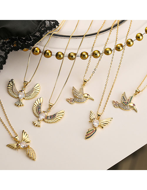 Collar De Pájaro De Circonita Con Incrustaciones De Cobre Chapado En Oro