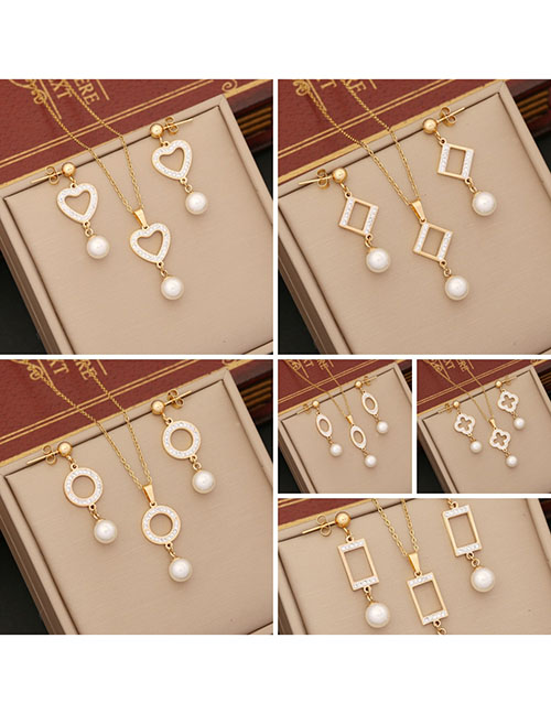 Conjunto De Collar De Aretes De Perlas Cuadradas De Diamantes De Acero De Titanio
