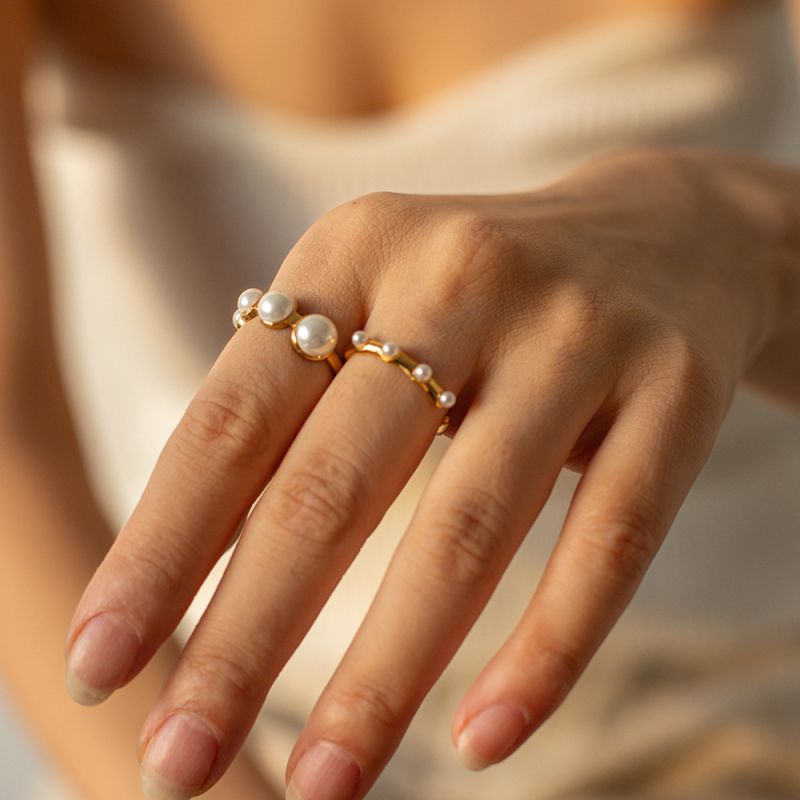 Geometric Gold-plated Pearl Ring