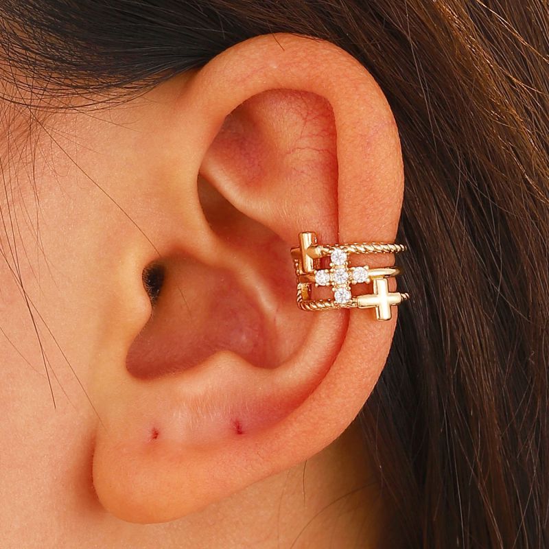 Ear Cuff Geométrico Diamante Cobre