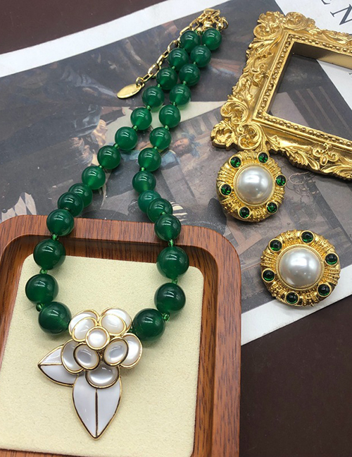 Collar De Perlas De Flores Con Cuentas De Ágata Verde