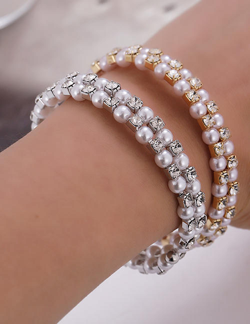 Brazalete Envolvente Geométrico Con Perlas En Capas Y Diamantes De Imitación