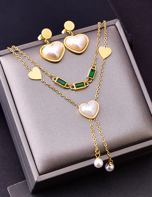 Conjunto De Collar De Pulsera De Corazón De Perla De Diamante Cuadrado De Acero De Titanio