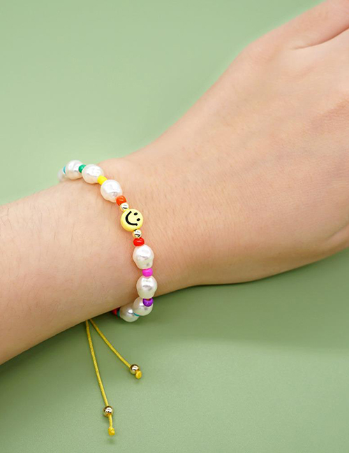 Pulsera Sonriente Con Cuentas De Perlas Irregulares De Perlas De Arroz Coloridas