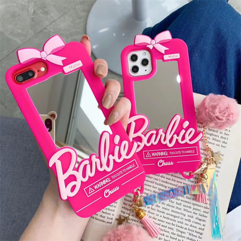 Funda De Tpu Con Estampado De Barbie Para Iphone + Cadena Para Teléfono Con Bola De Pelo