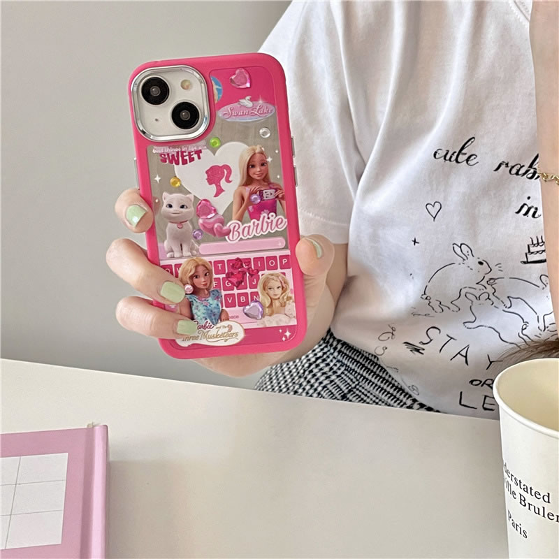 Funda De Tpu Con Estampado De Barbie Para Iphone + Pegatina De Diamante