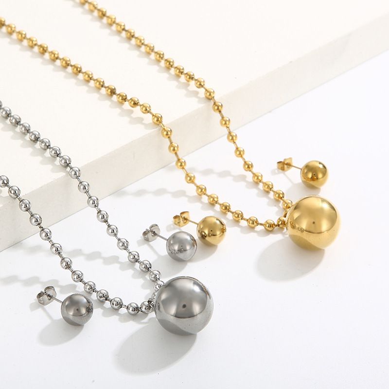 Titanium Steel Ball Necklace Earrings Set