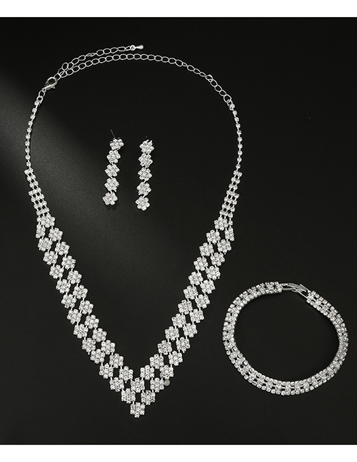 Conjunto De Pulsera De Collar De Aretes De Diamantes De Imitación Geométricos