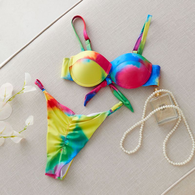 Bikini Traje De Baño De Una Pieza Con Efecto Tie-dye De Poliéster