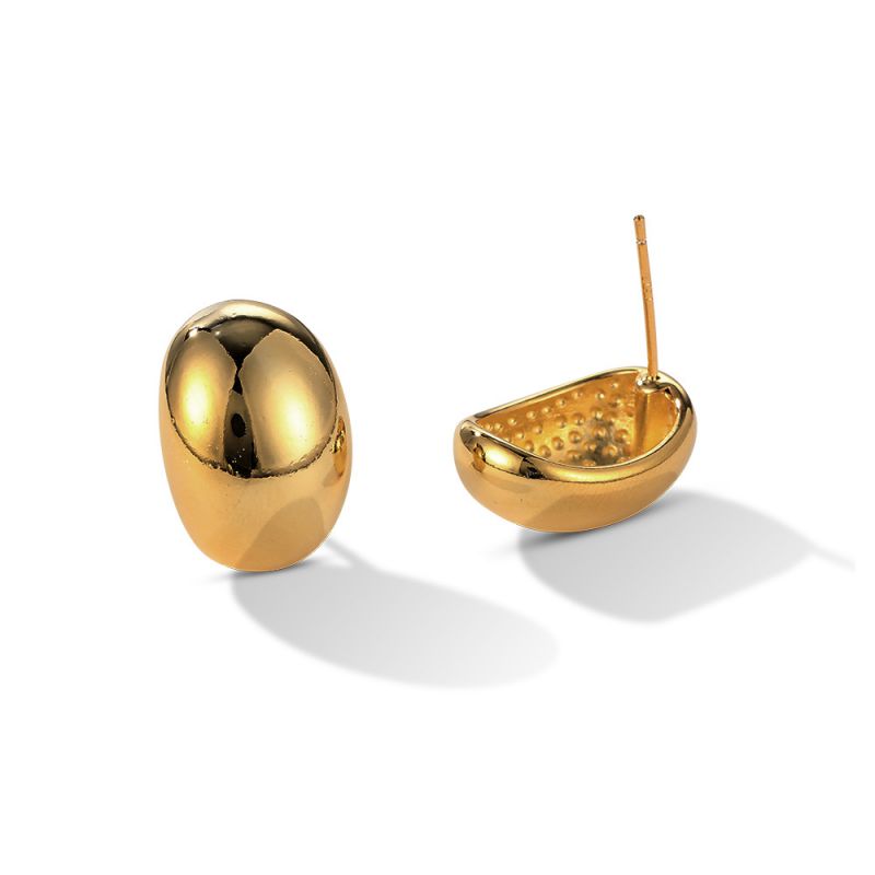 Pendientes Ovalados Tridimensionales De Cobre Bañado En Oro