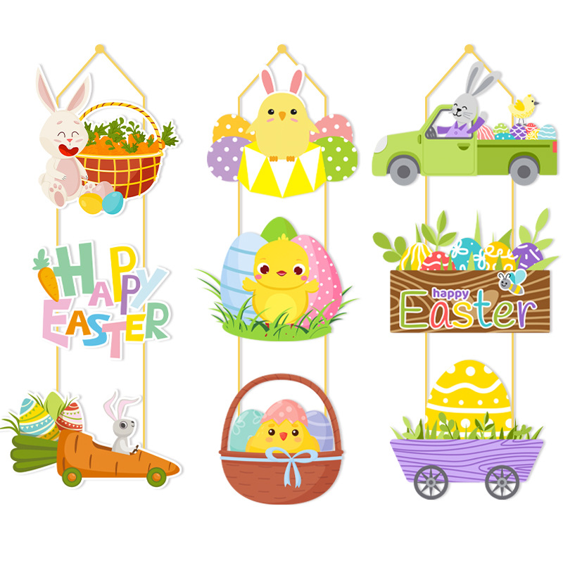 Papel Dibujos Animados Conejo Huevo Pascua Pollito Puerta Colgando