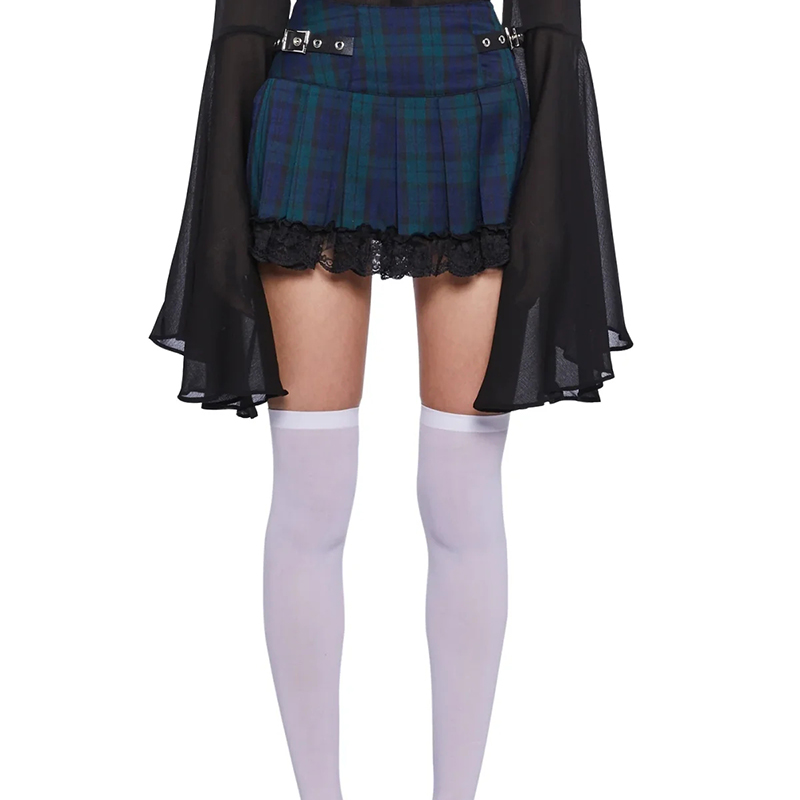 Polyester Lace Plaid Skirt