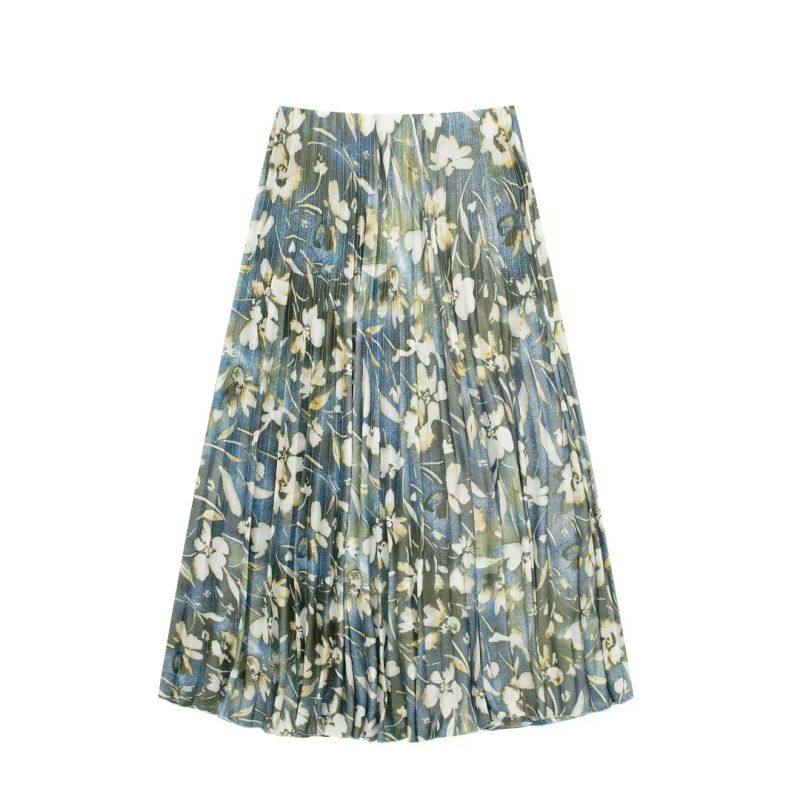 Blend Printed Pleated Skirt