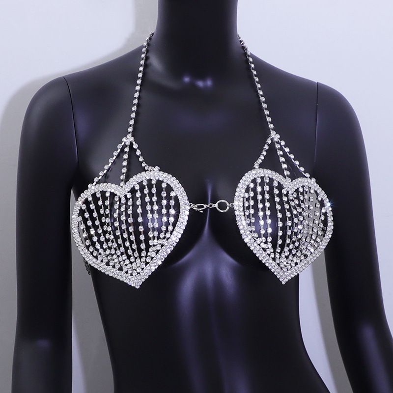 Collar De Cuerpo Con Collar De Pecho Con Forma De Corazón Y Diamantes De Imitación Geométricos